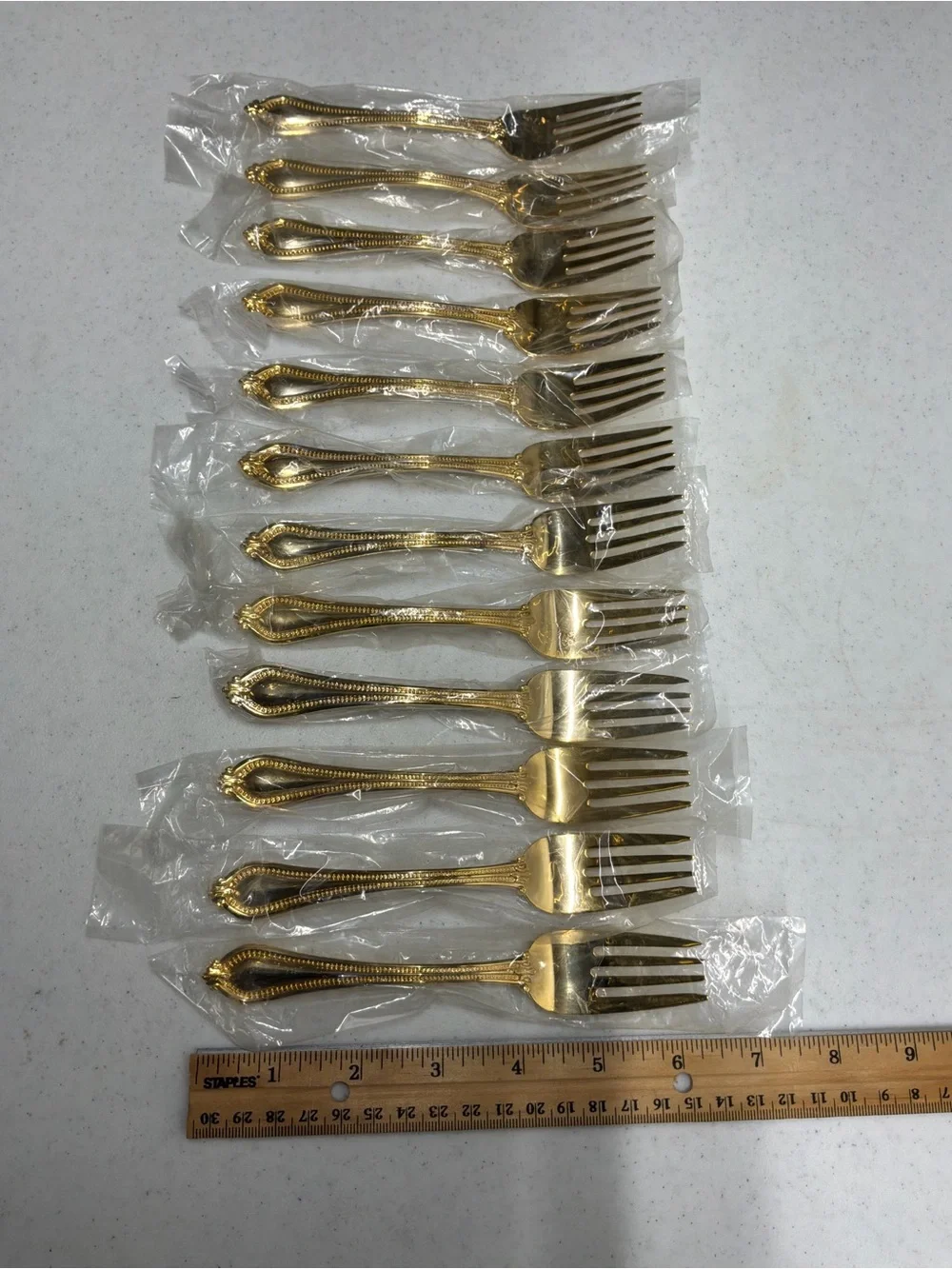 International Silver Co Yorkshire Bead Gold Electroplate Flatware 12 Salad Forks